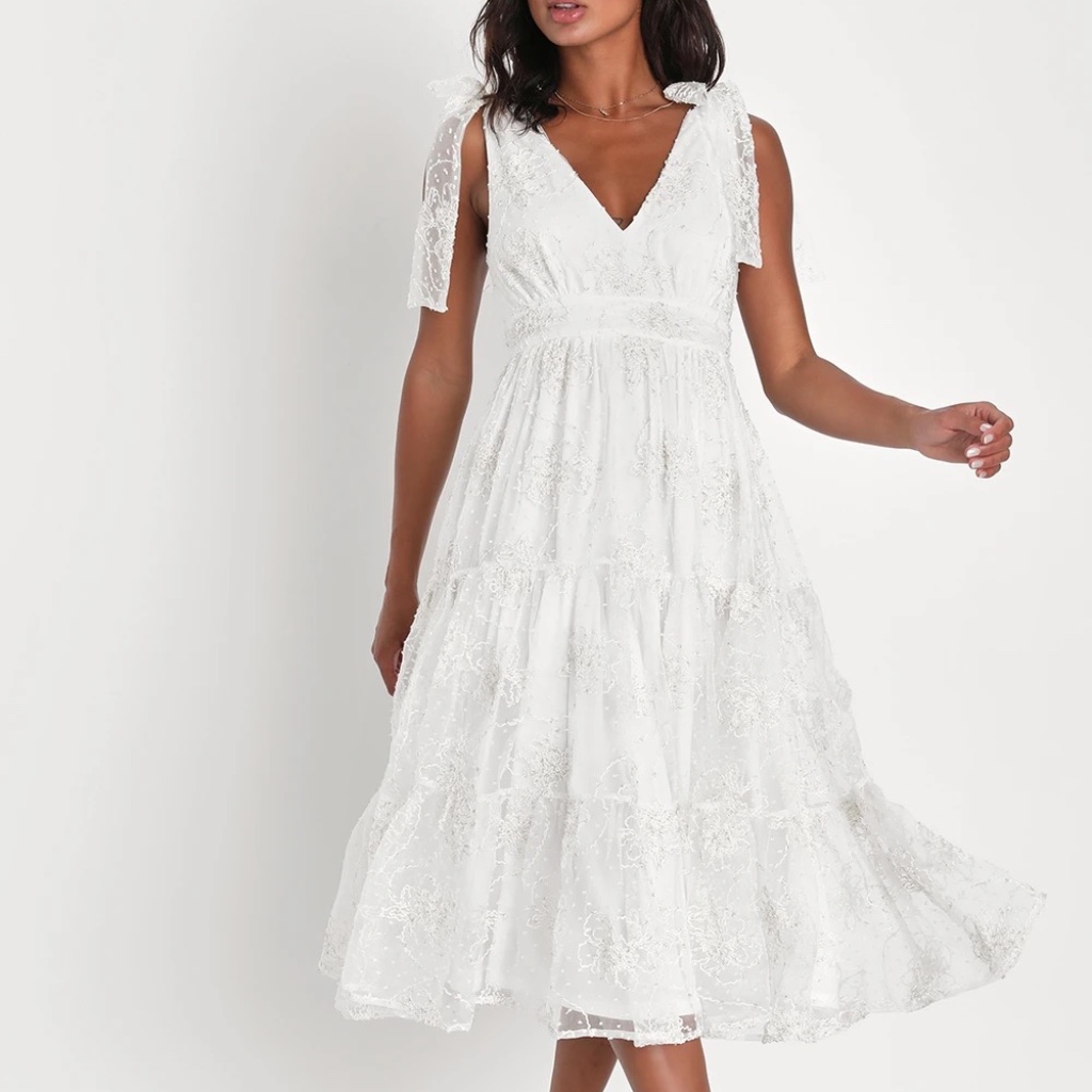 Lulus Forever Endearing White Swiss Dot Embroidered Midi Dress